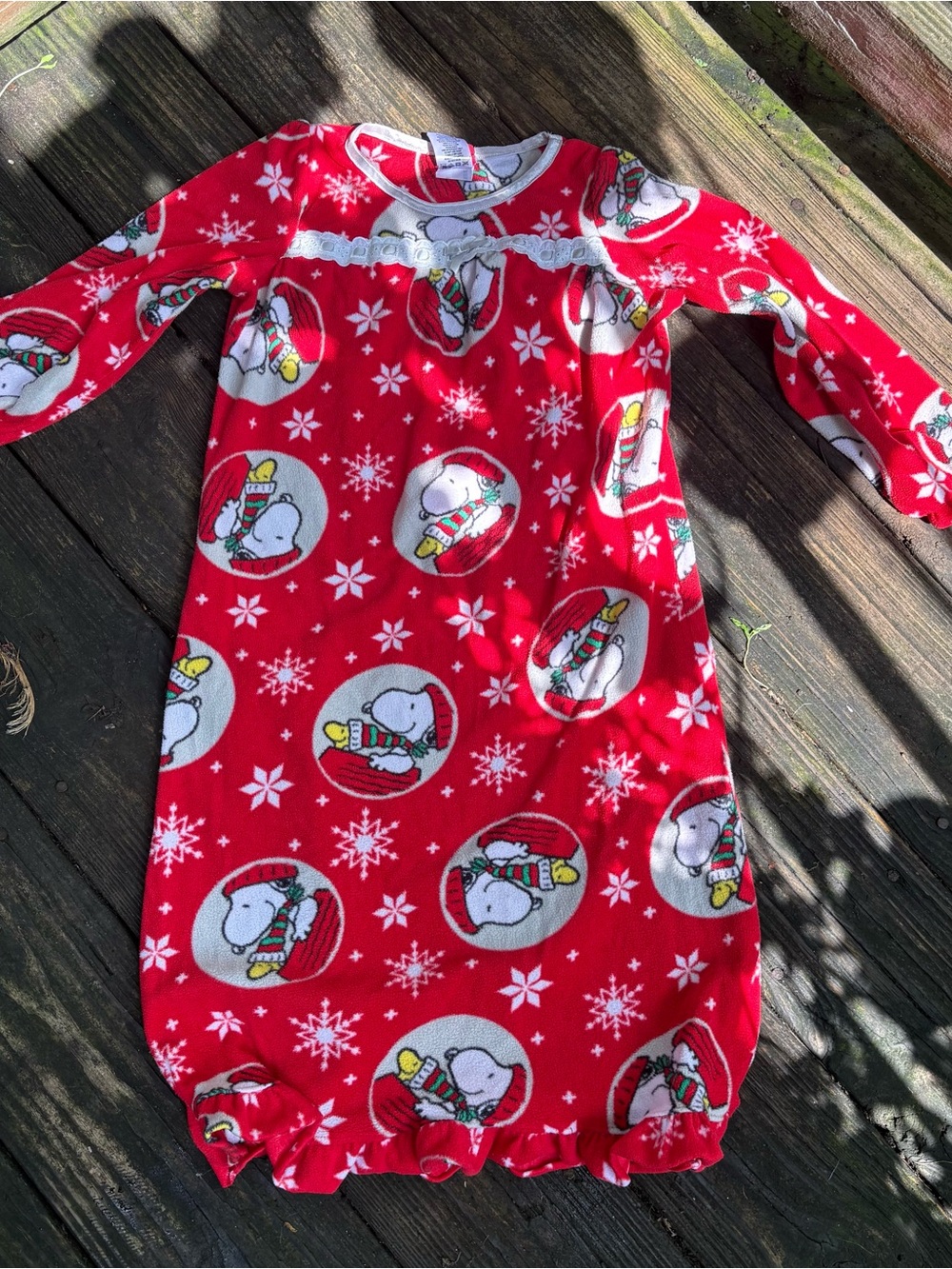 Peanuts Snoopy Kids Fleece Sleep Gown Red Snowflake Long Sleeve Size 6